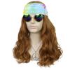 60s 70s Hippy Woodstock Cosplay Synthetic Hair Long Brown Hippie Costume Set HeadbWig+Sunglasses+Necklace+Wig Cap