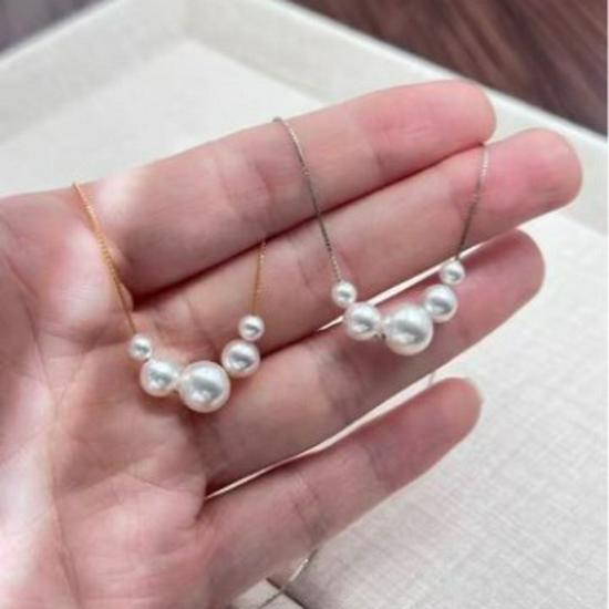 Natural Freshwater Pearl Necklace with S925 Sterling Silver Chain - Five Bead Design