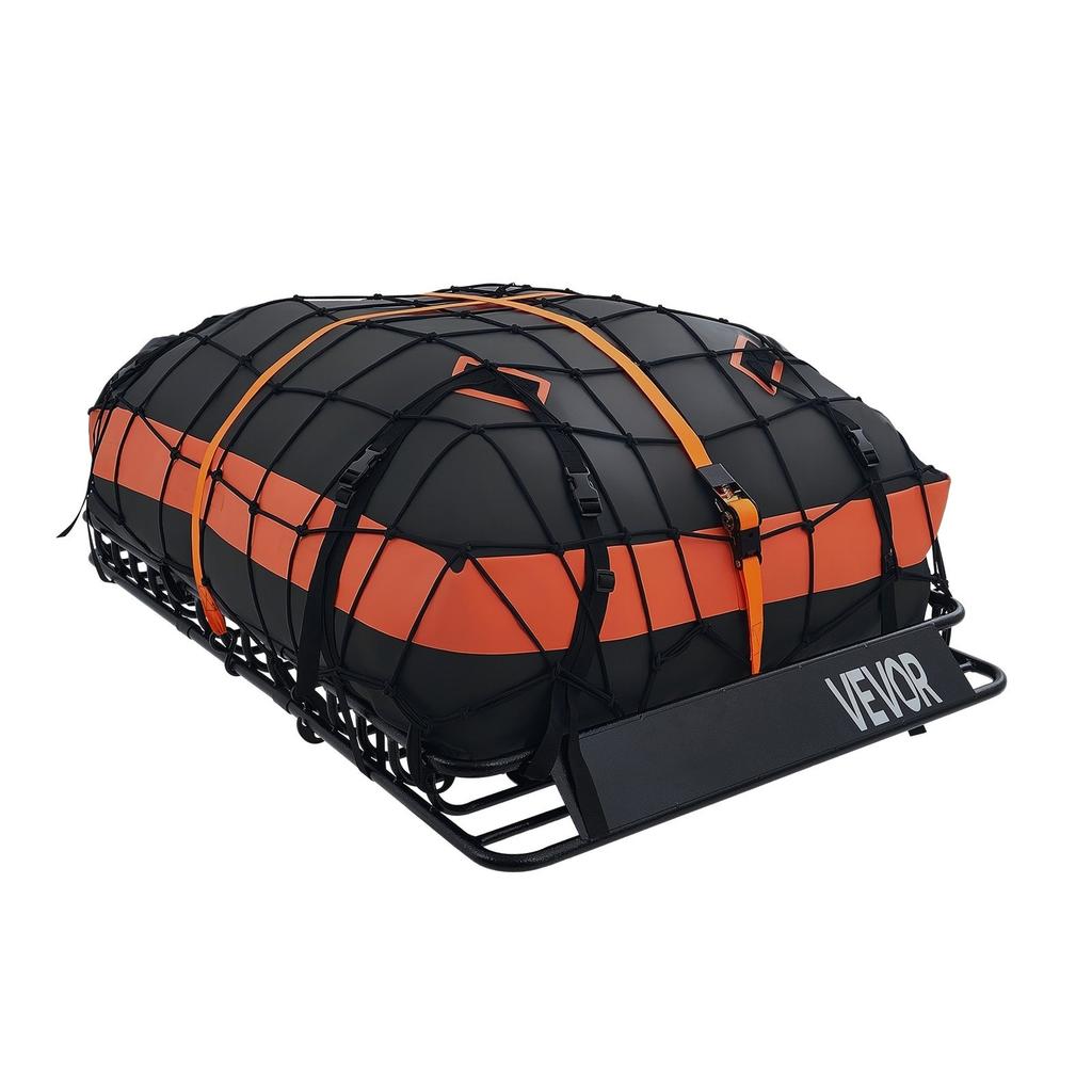 Roof Rack Cargo Basket, 1371 x 864 x 102 mm, Heavy Duty Roof Top Carrier Basket with Waterproof Bag, Cargo Net, Ratchet Straps, 90.72 kg Capacity,