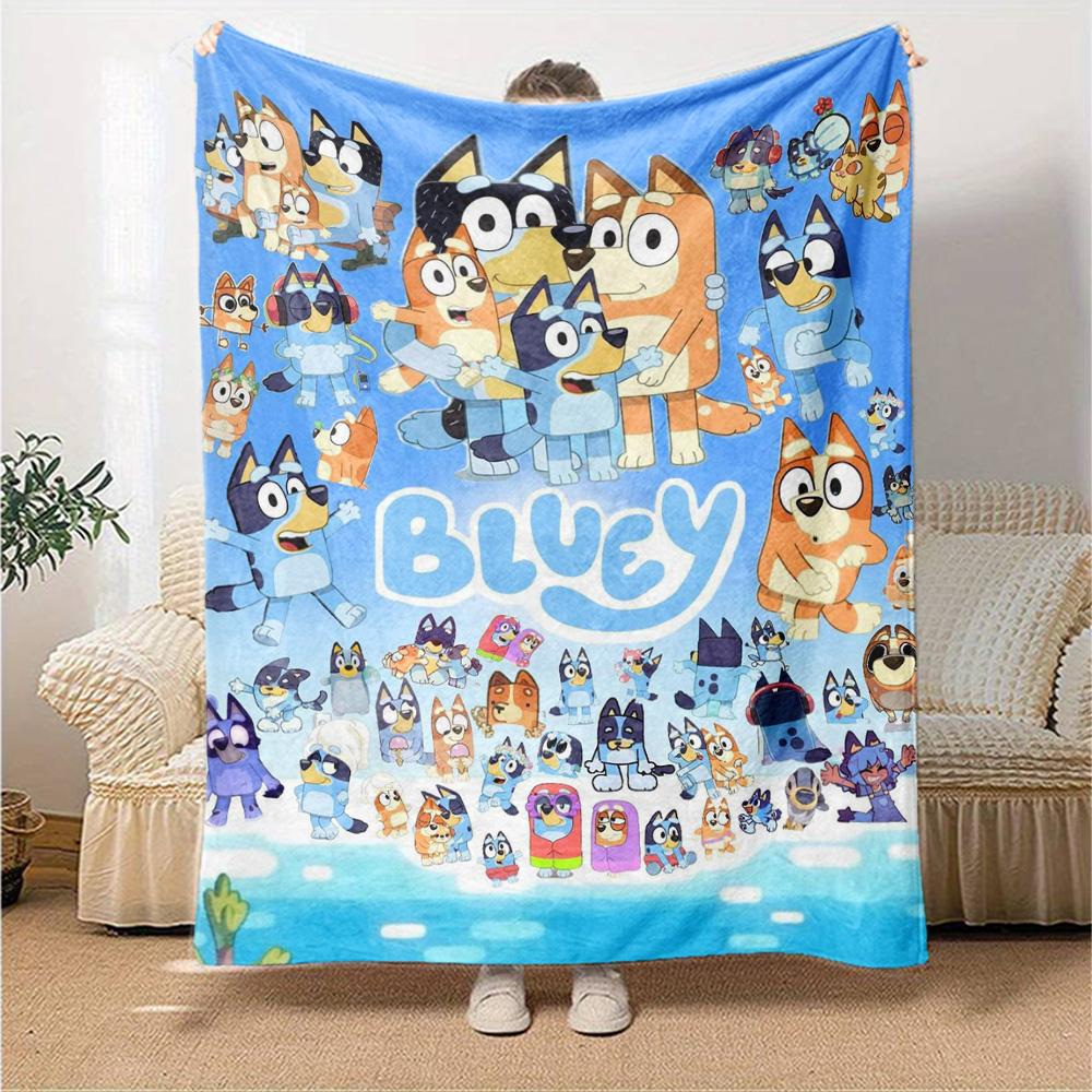 Bluey Cartoon Print Flannel Blanket High Quality Warm Comfortable Cover for All Seasons Perfect for Gifts Home Decor