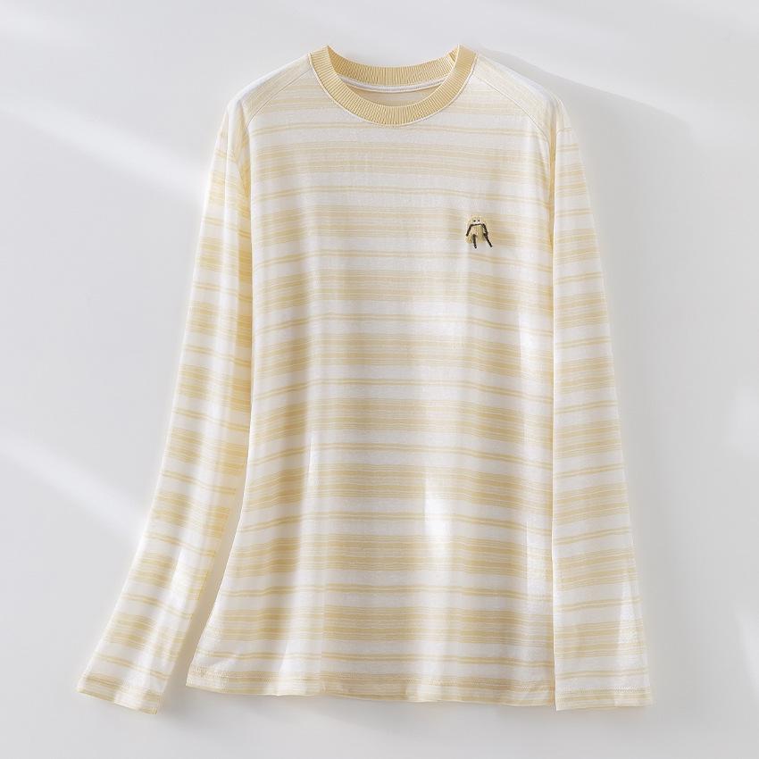 

Women s Long Sleeve Striped T-shirt: Round Neck, Embroidered, Breathable, Loose Fit, Elegant, Slimming Base Layer, Spring Casual Jacket. M (Recommended for 100-120 lbs)