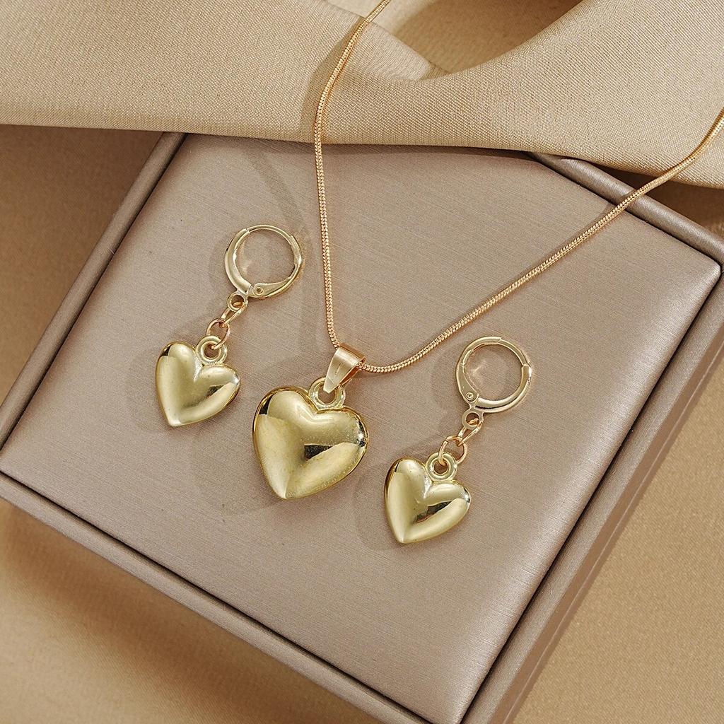 3 Pcs/Set New Fashionable And Minimalist Cross Heart Pendants Earrings Necklaces Jewelry Sets Women's Party GiftsTrendy Jewelry