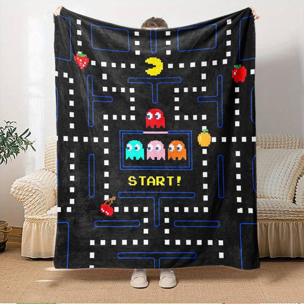 1pc Pac-Man,Retro Game,Classic ArcadeDigital Print Fleece Blanket - Contemporary Style, Suitable for All Seasons, Perfect for Home, Travel, 150x180cm