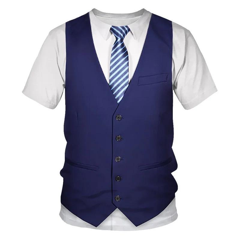 2026 Nuova Moda Estiva Versatile Divertente Finto Smoking Maglietta 3D Papillon Magliette Stampate 3D Uomo Streetwear Estivo