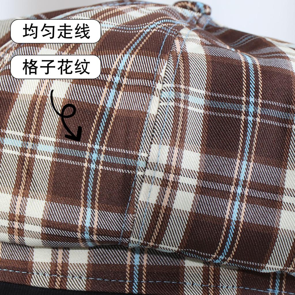 Female Checkered Beret Spring and Autumn Thin Japanese Retro Octagonal Hat Duck Tongue Hat