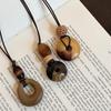Retro Ethnic Ceramic Oval Pendant Necklace with Clavicle Chain