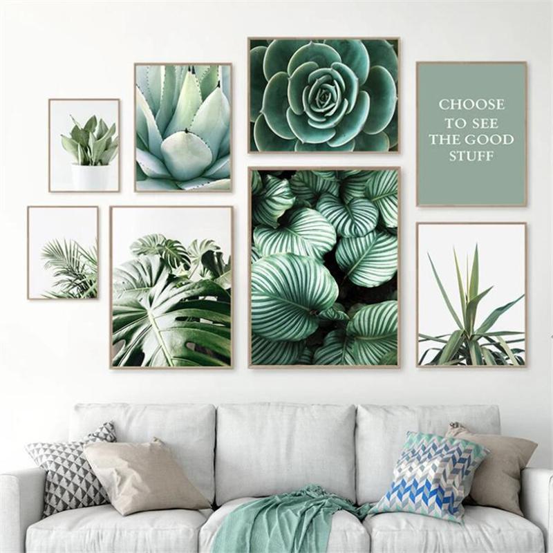 Weiße Tulpe, grüne Sukkulenten, Aloe, Monstera, Pflanzenkunst, nordisches Poster, Leinwandmalerei und Druck von Wandbildern für die Wohnzimmerdekoration