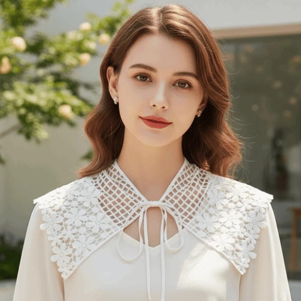 Vintage Crochet Flower Butt Curtain Embroidered Waistband Shoulders Fake Collar Women