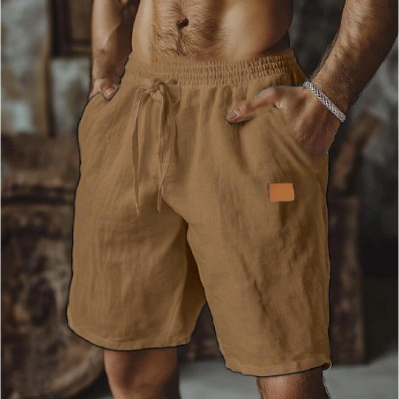 Bavlněné lněné šortky se stahovací šňůrkou, elastický pas, volné, prodyšné, jednobarevné, pro denní nošení, na pláž, ležérní, pětbodové kalhoty