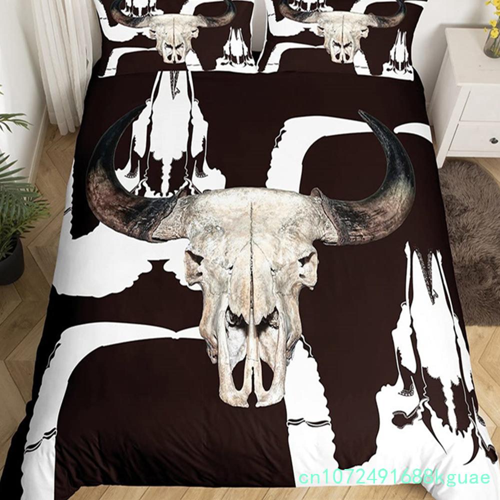 Farm Animal Duvet Cover Set Single King Queen Bohemian Mandala Bedding Set Microfiber Deer Bull Head Cow Skull Comforter Cover