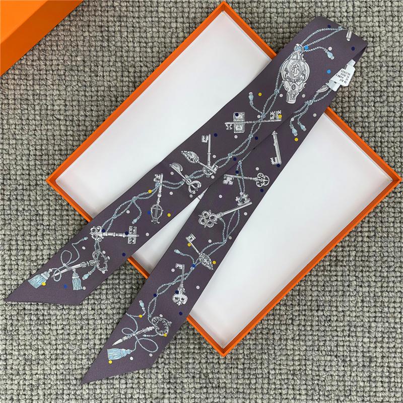 POBING Wheel Print 18m/m Twill Silk Scarves Women Luxury Brand Scarf Bag Ribbons Tie Head Scarf Small Long Skinny Scarf 86*5CM