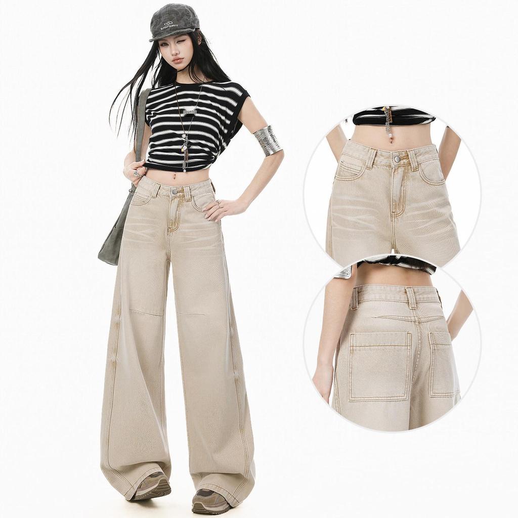 High Street American Spicy Cat Wide-Leg Jeans: Women's 2026 Spring Retro Loose Floor-Length Trend