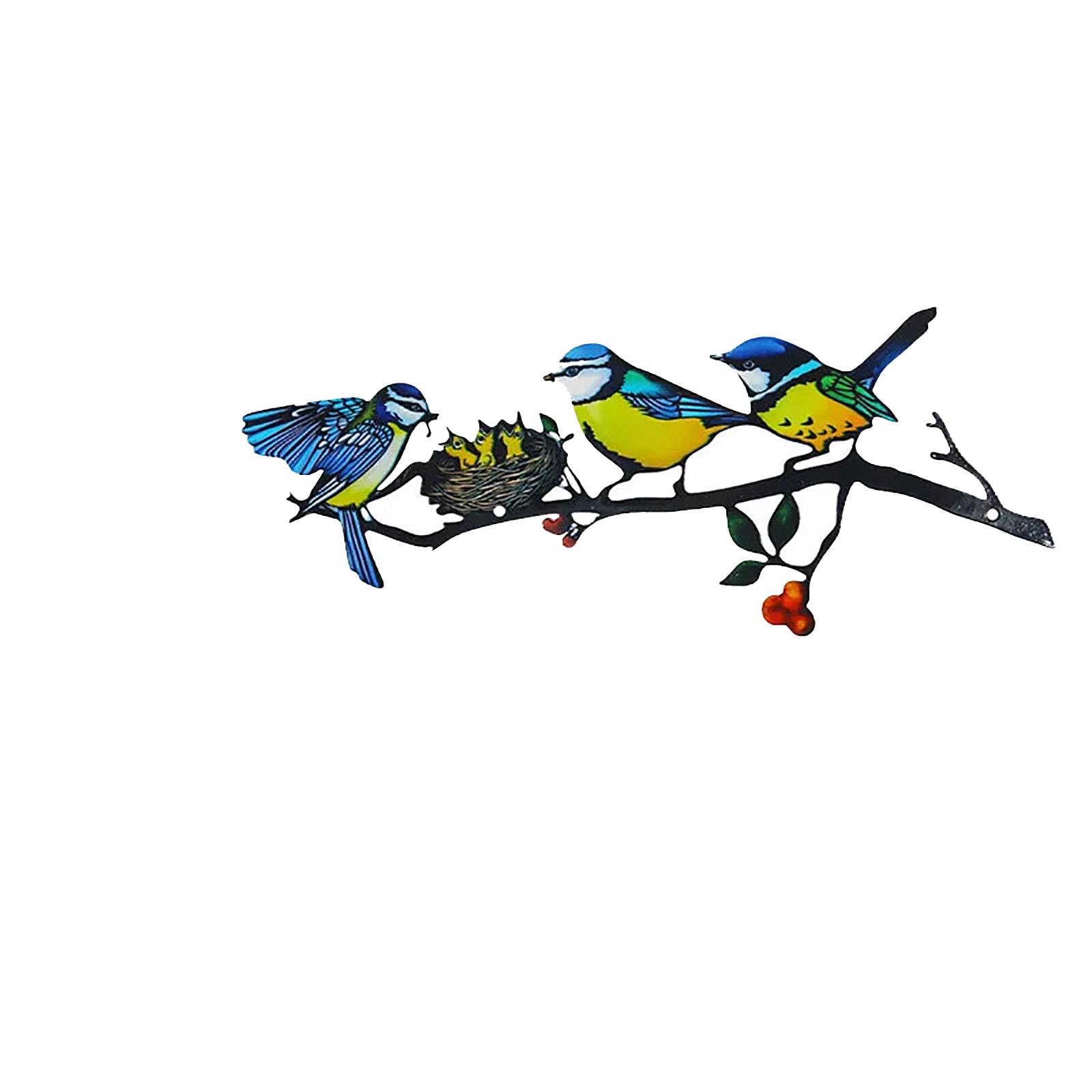 

Metal Wall Art Bird Family on Branch with Nest Decorative Hanging Ornament for Indoor Outdoor Home Garden Patio Decor One Size синий