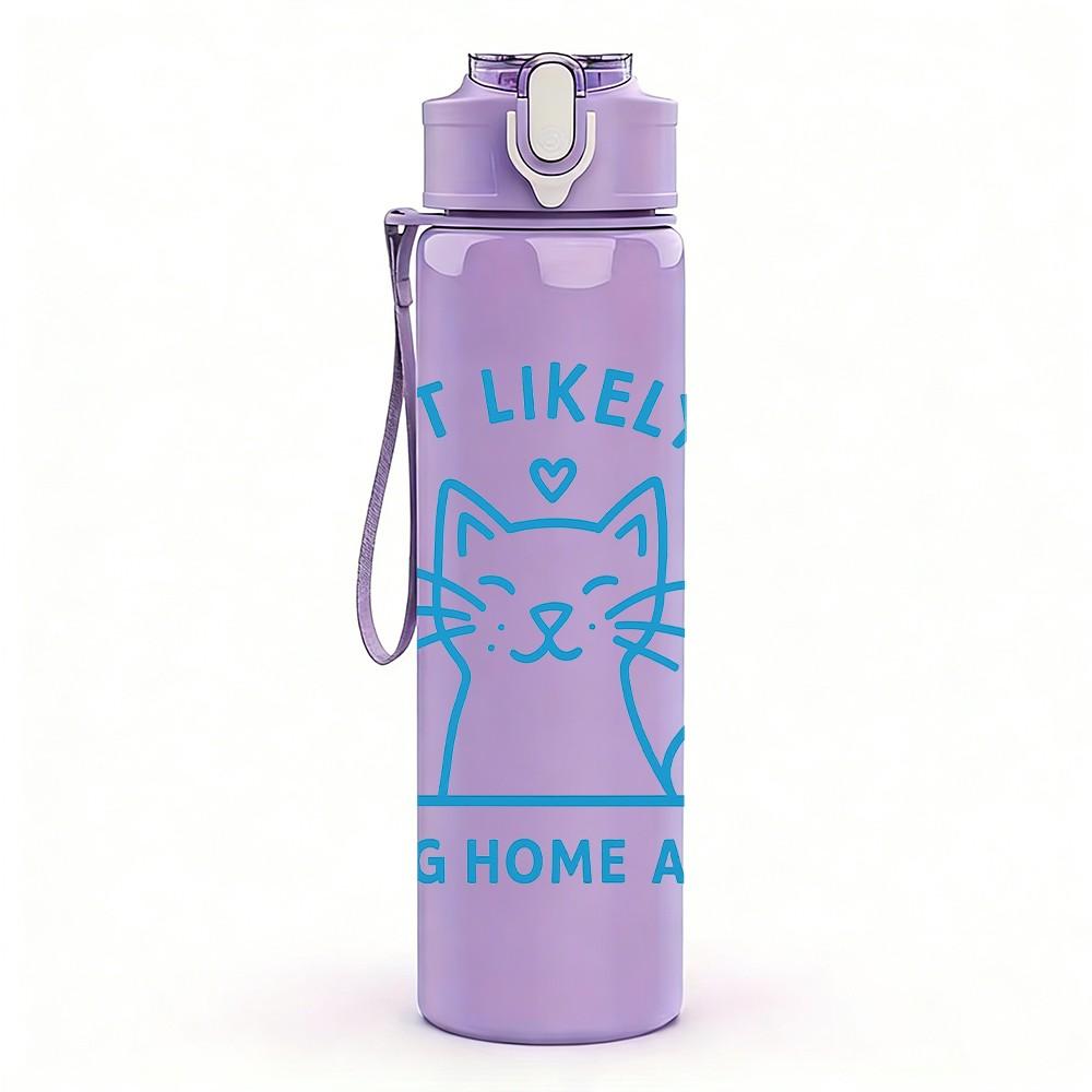 1PC Most Likely Bring Home A Cat Logo 750ml Color Plastic Sports Water Bottle Leakproof Flip Straw Lid Suitable for Sports Office Home Use