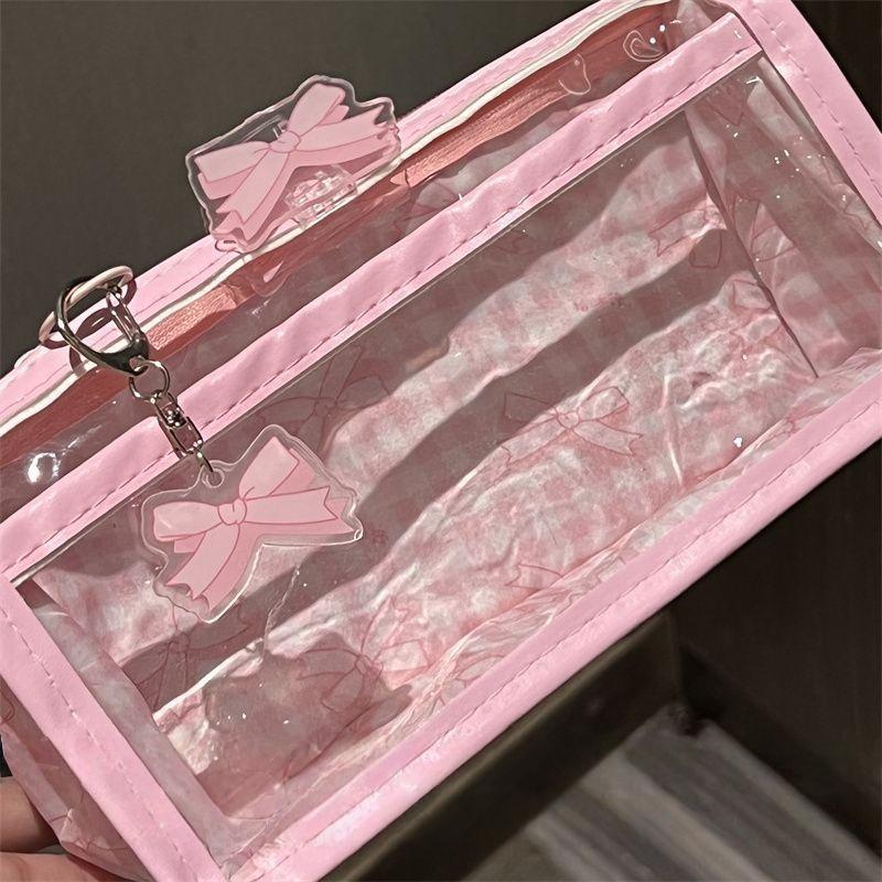 Sweet Bow Zipper Transparent Pencil Case Box Student Stationery Storage Bag Large Capacity Makeup Bag Cartoon Zipper Pen Bag