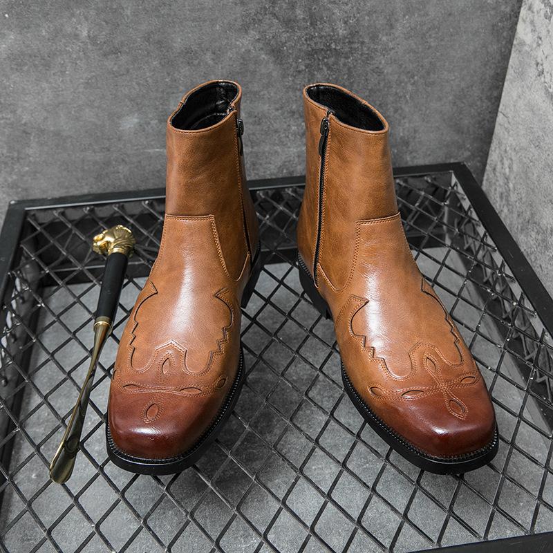 Западно-американские ковбойские сапоги Мужские осенние остроносые короткие сапоги — фото 3