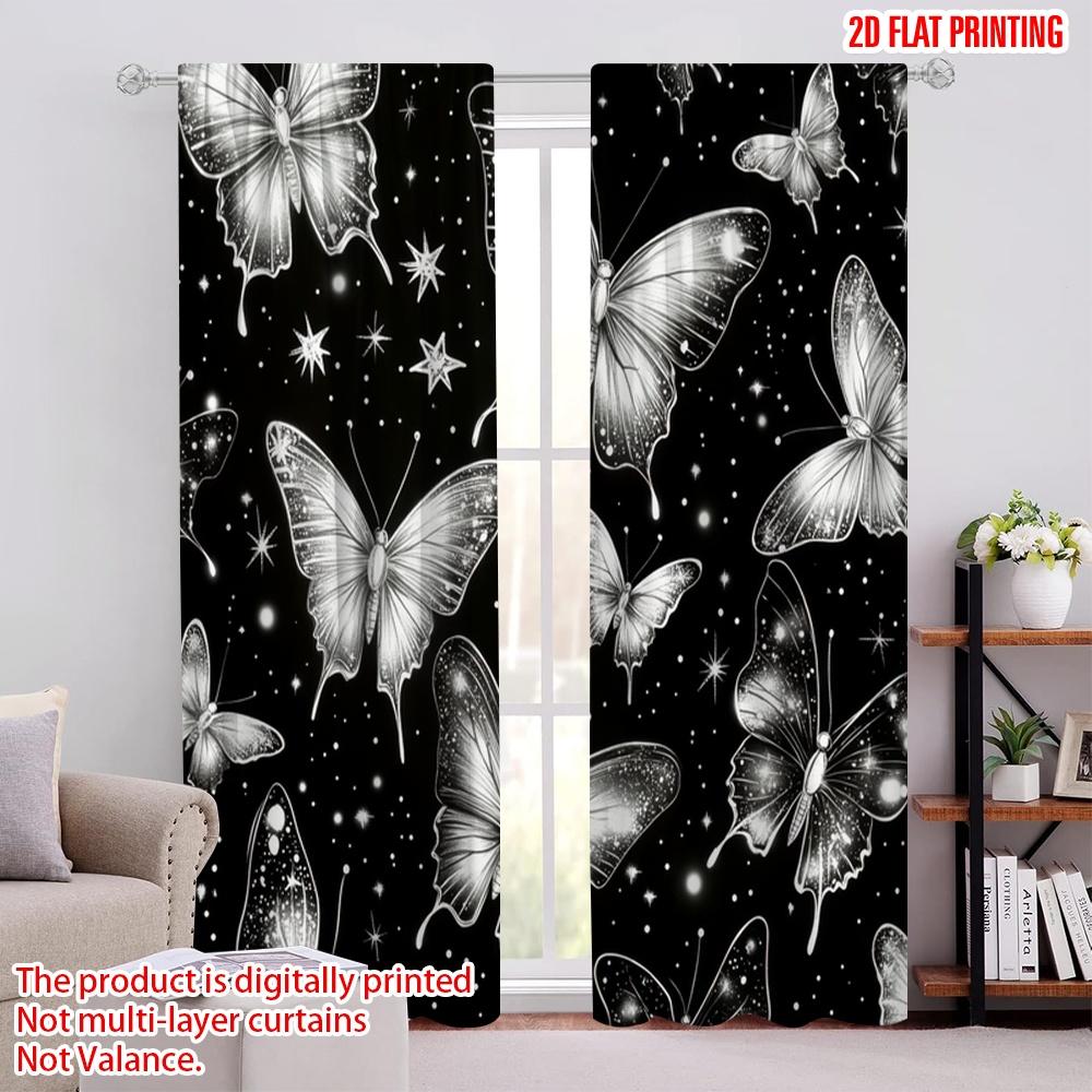 

2pcs,2D plane printing Window Curtain Starlit Butterflies Durable 100% Polyester Fabric (without rod) Decorations Inside for 52.50 × 116.00 cm 2 pcs