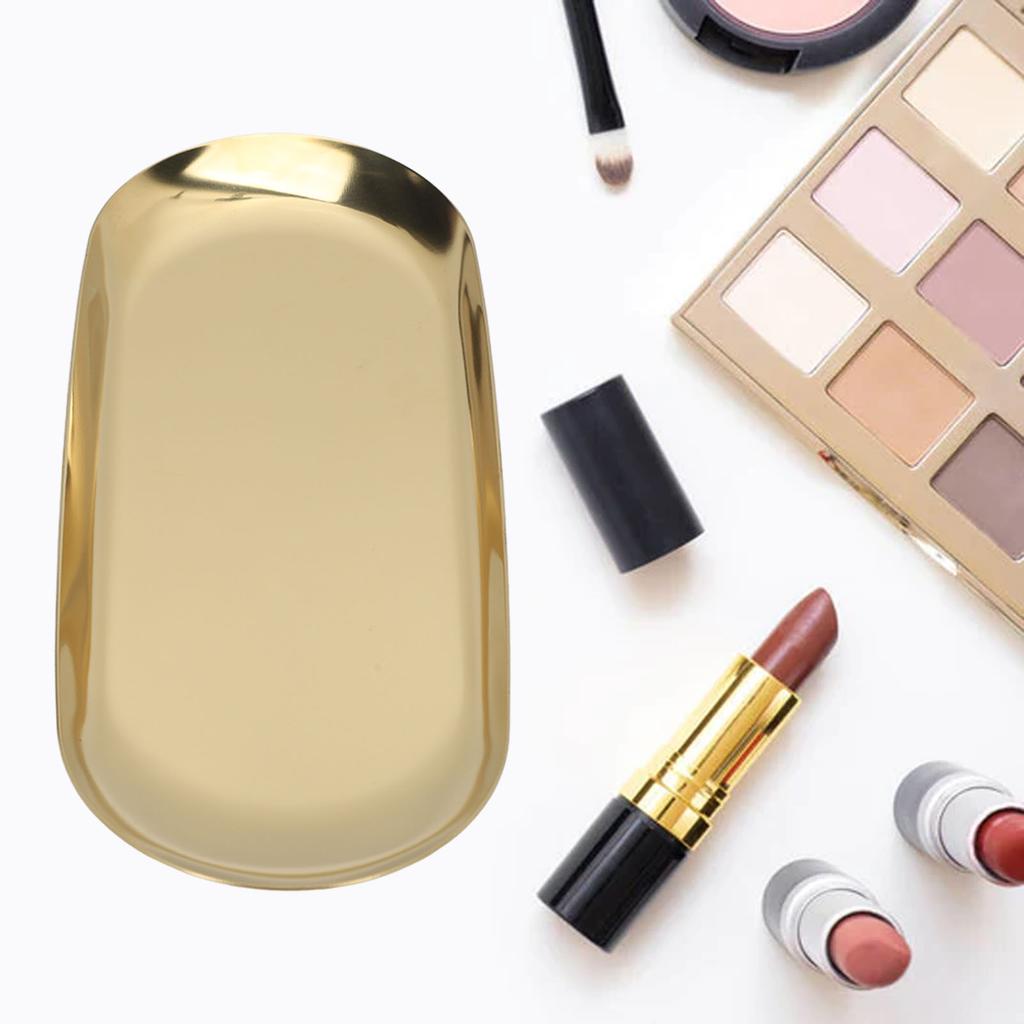 Oval Jewelry Tray Mirror Reflection Vacuum Plating Oval Decorative Tray Glossy Oval Nail Storage Tray for Jewelry