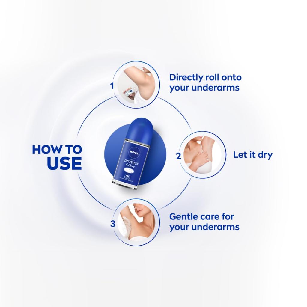 Nivea Women Deodorant Roll On - Protect & Care, Non-Irritating & 48h Protection, 50 ml