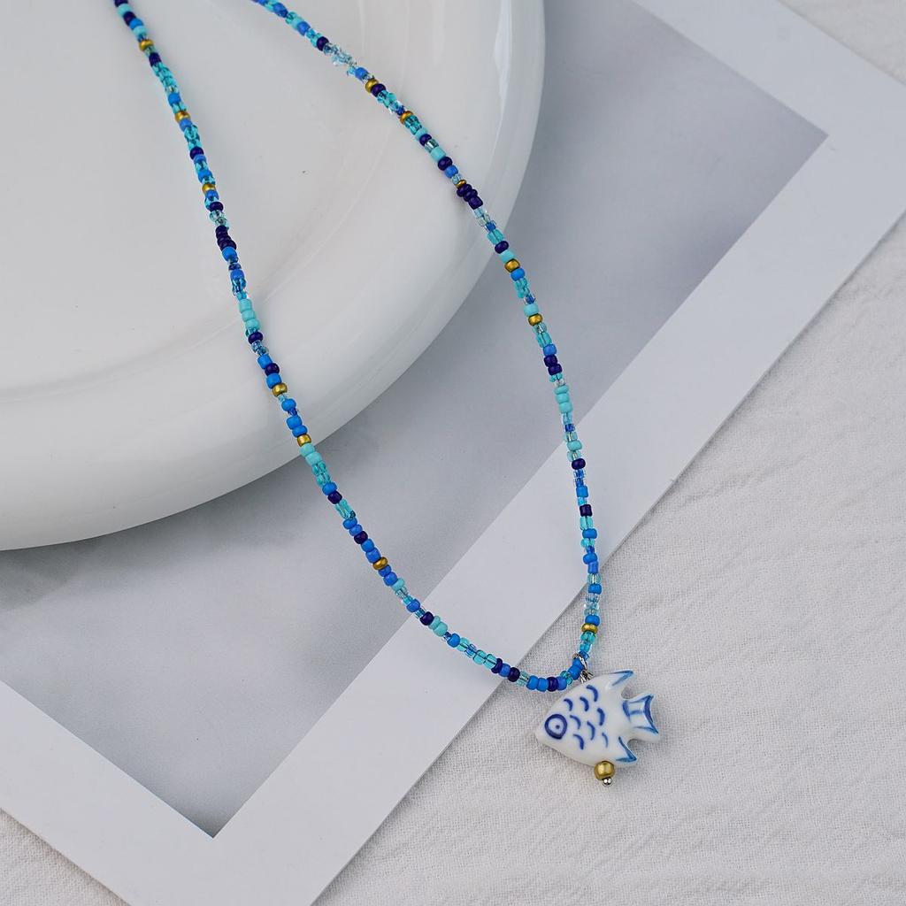 Bohemian Rice Beads Colored Beaded Ceramic Clouds Cute Fresh Necklace Neck Chain Collarbone Chain
