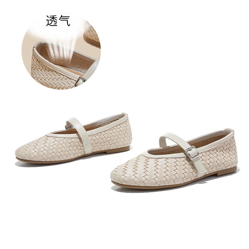 

First layer sheepskin insole Mary Jane shoes women s spring new flat-bottomed woven fashion single shoes versatile casual shoes 40