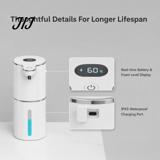 Touchless Automatic Soap Dispenser Foaming with Digital Display, 6 Adjustable Levels Contactless Hand Dispenser, 380ml Capacity, Rechargeable