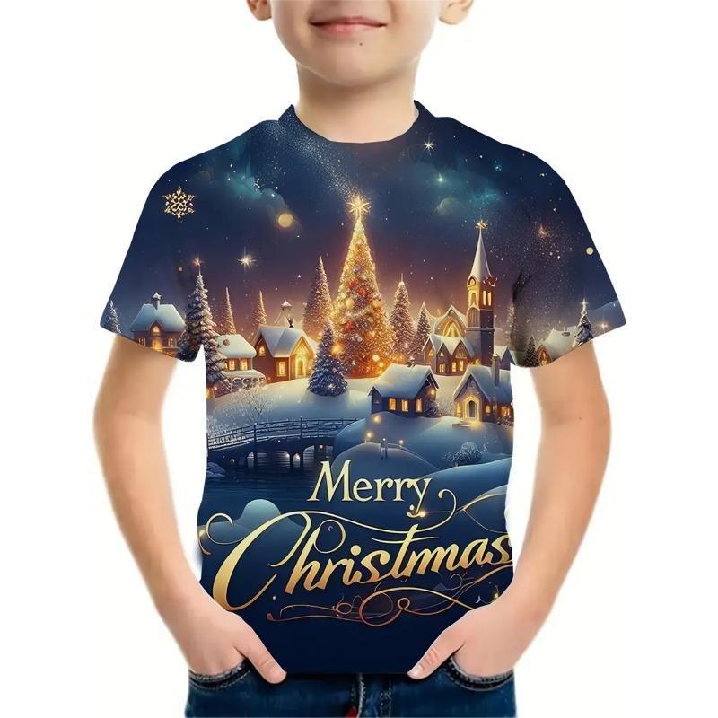

Детские новогодние футболки с принтом Санта-Клауса, удобный модный топ с коротким рукавом для мальчиков 170
