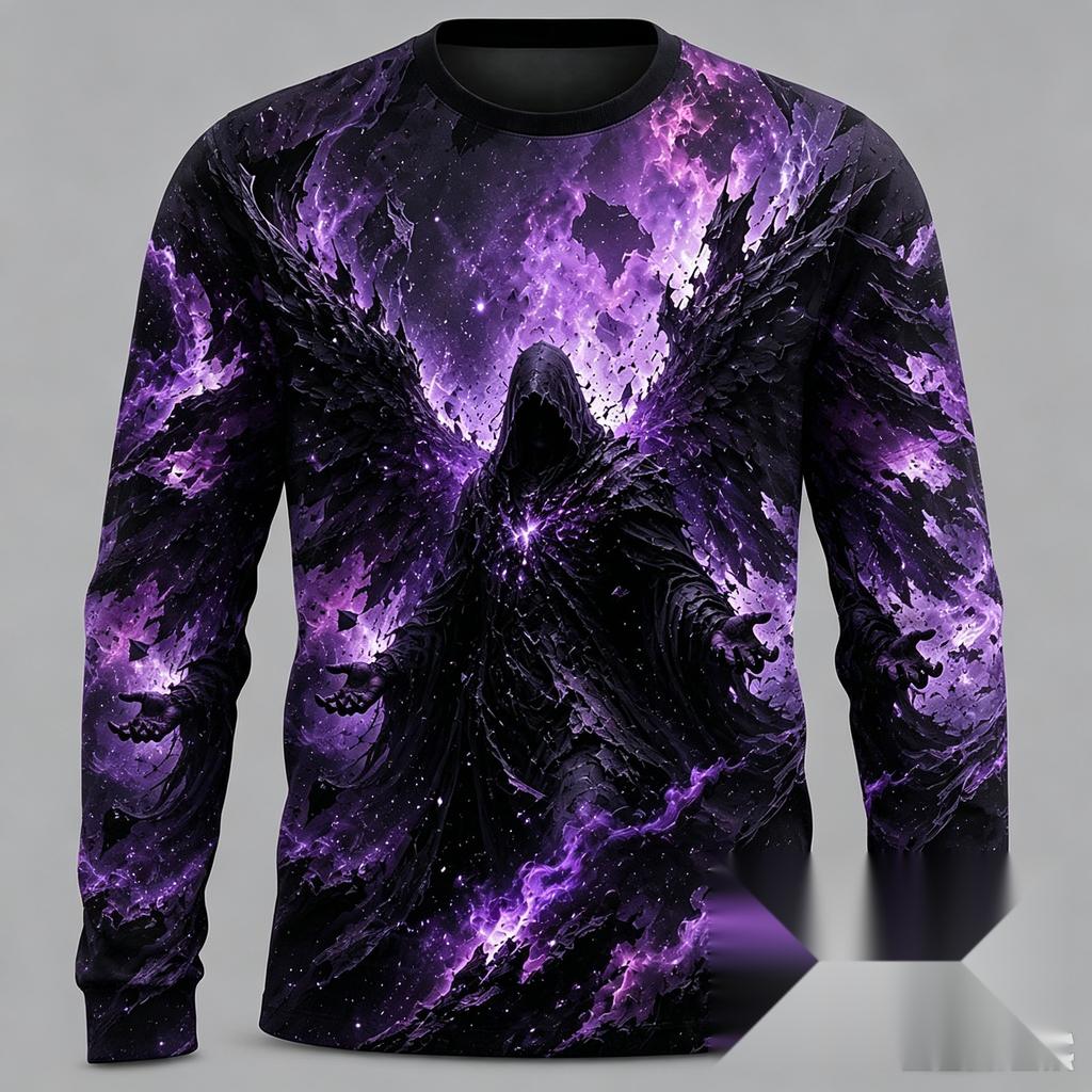 Men Dark Gothic Skull Dragon Reaper 3D Print Long Sleeve T-Shirt Horror Graphic Casual Long Sleeve Tops