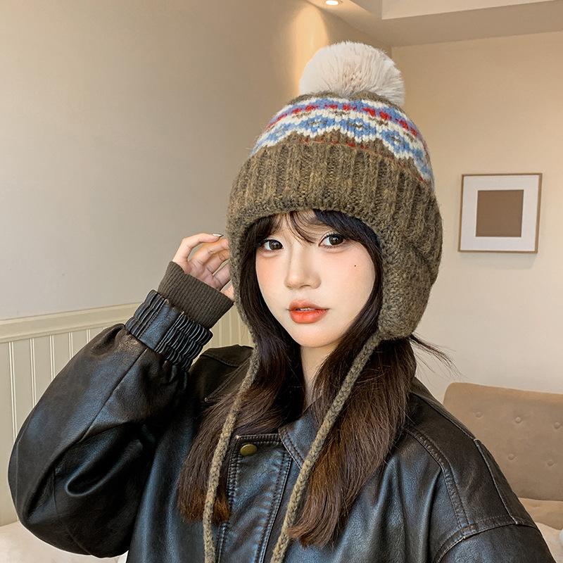 Female winter sweet and cute plush thickened wool hat ear protector student versatile warm knitted hat