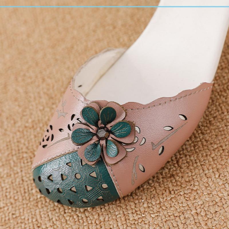 2025 Summer Genuine Leather Shoes Gladiator Sandals Women 4cm High Heels Classic Black Round Toe Hollow Ladies Sandals