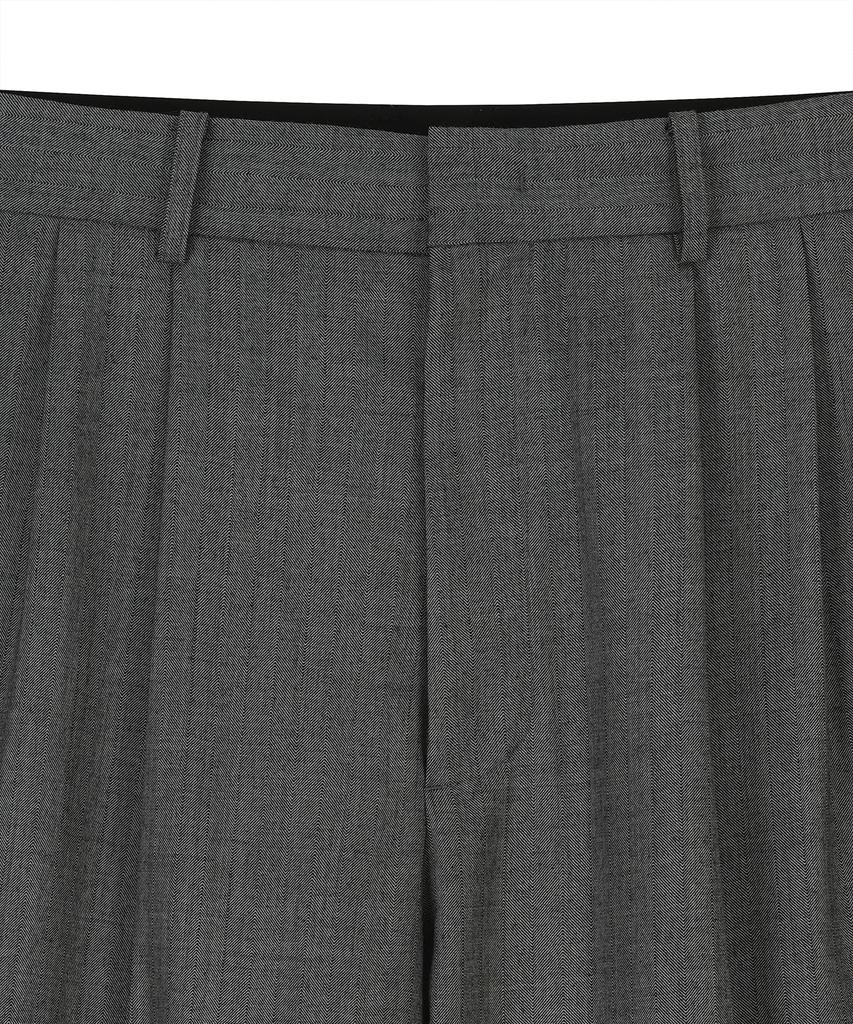 NOIRER Herringbone Two-Tuck Slouchy Slacks (Gray)