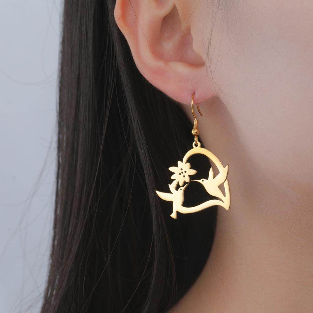 My Shape Hummingbird Birds Flower Drop Earrings for Women Stainless Steel Animal Dangle Earring Ear Accessories Jewelry Gifts