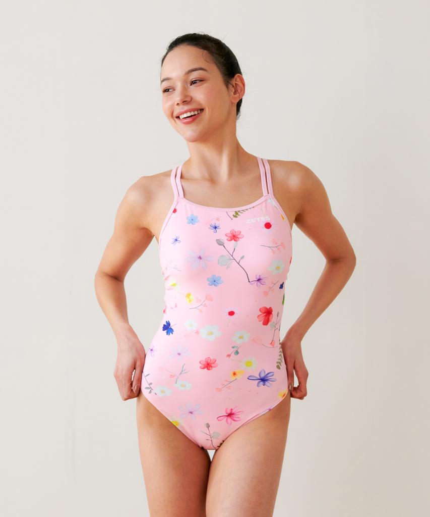 Jeteseu Women'S Double Strap Crossbody One-Piece Swimsuit Flora Mirage Cr L9A0056