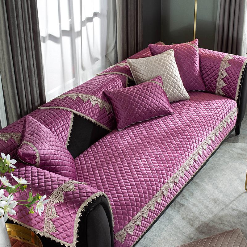 Universal Non-Slip Lace Edge Couch Cover Living Room L-shaped Decoration Furniture Blanket Winter Thick Soft Plush Sofa Covers