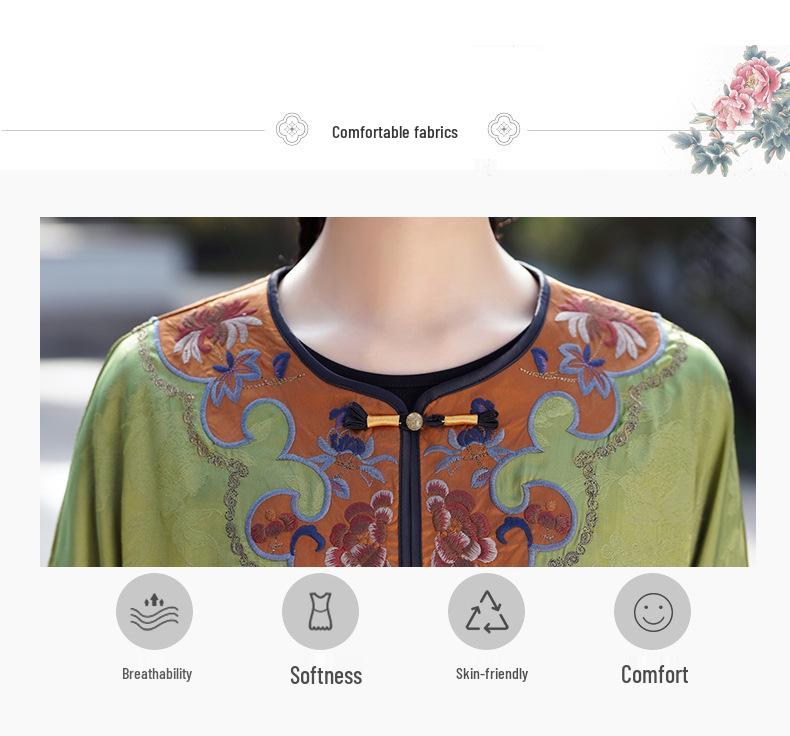 Premium Ethnic-Style Embroidered Satin Jacquard Coat with Frog Button