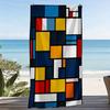 1 Pc Mondrian Style Oversized Beach Towel, Geometric Color Block, Quick-Dry Absorbent, Seaside Pool Picnic Use