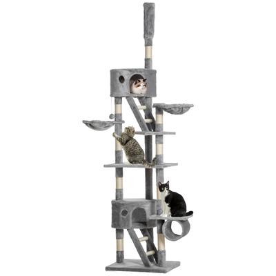 Floor To Ceiling Cat Tree for Indoor Cats, 240-260cm, Adjustable Height - Light Grey