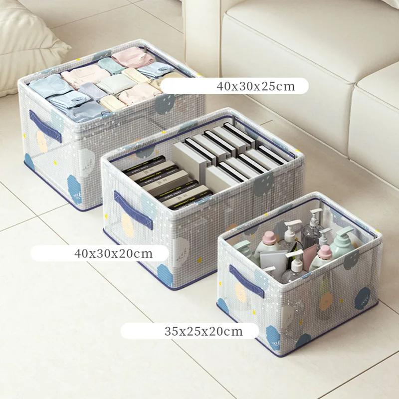Waterproof PVC Clothes Storage Basket Clear Foldable Underwear Organizer Box with Metal Frame Save Space Sundries Storage Box