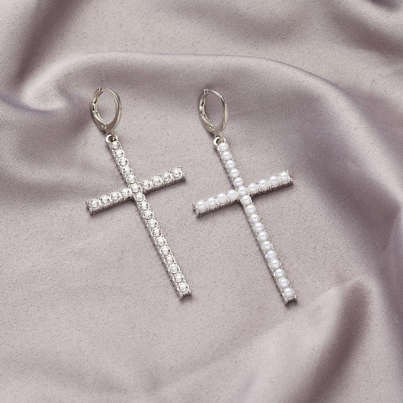 Zircon  Cross Earrings For Women Men Gothic Punk Hip Hop Jesus Crucifix Dangle Earring Christian Party Jewelry