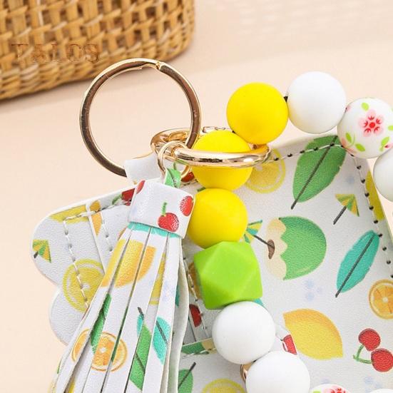 Damski portfelik na nadgarstek, portfel z kwiatowym nadrukiem, koralikowy brelok na nadgarstek z frędzlem, portfel na monety, etui na karty na codzienne wyjścia