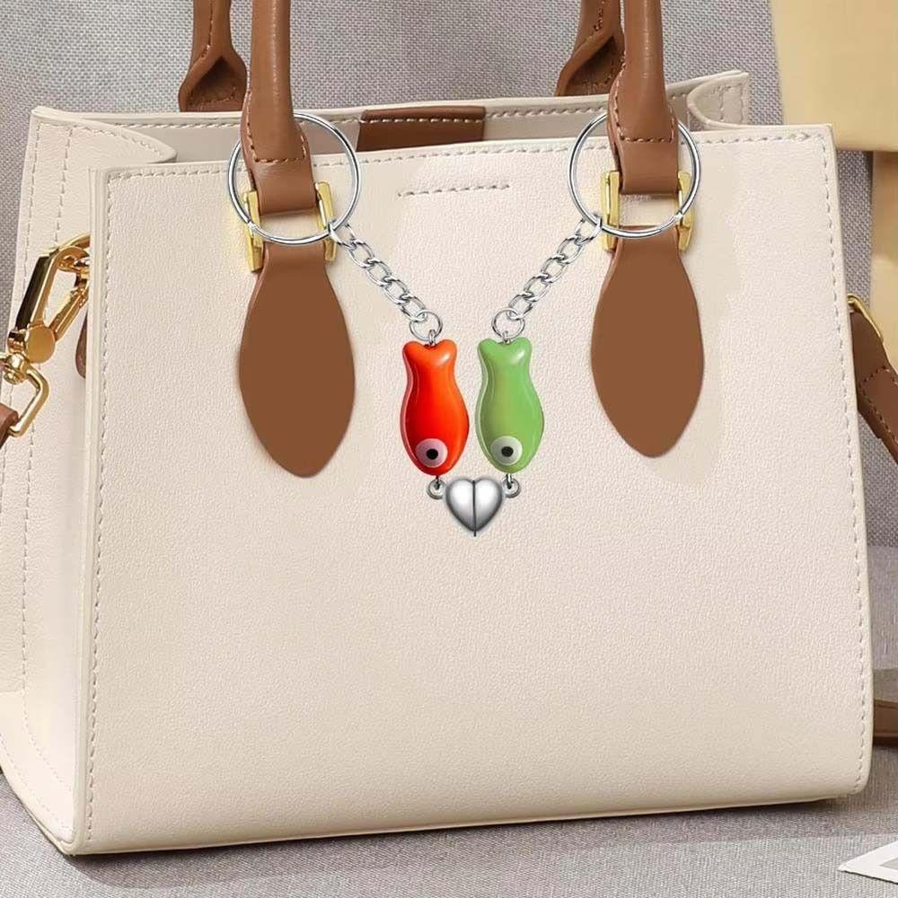 Bag Charm Fish-Shaped Keyring Heart Strap Couples Keychain Magnetic Matching Keychain Best Friend