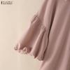 ZANZEA Women Casual Turn Down Collar Loose Puff 3/4 Sleeve Plain Blouse