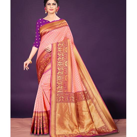 Indian Traditional Soft Lichi Silk Saree With Jecquard Weaving