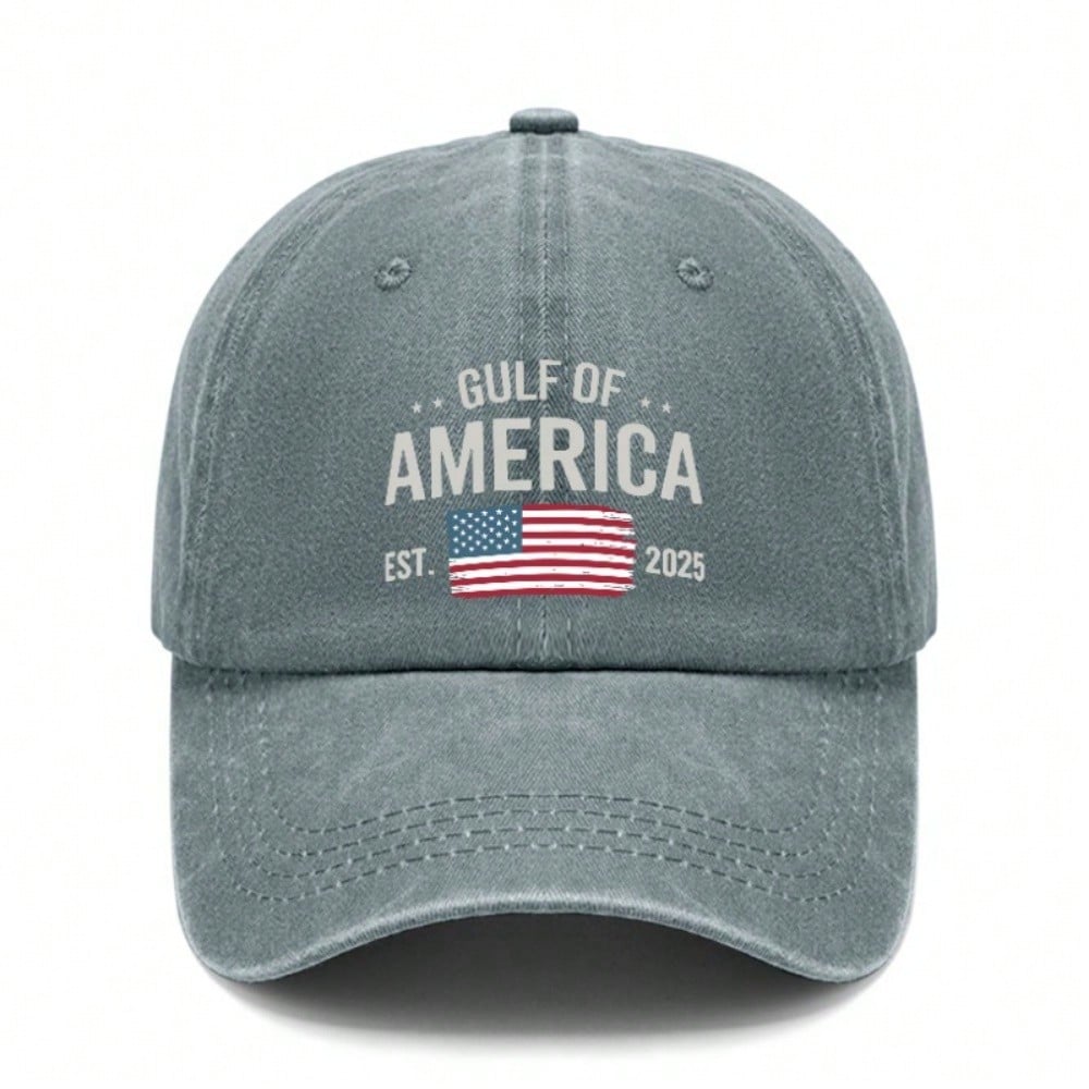[Patriotic Baseball Cap] 2025 Gulf Of AMERICA Print Adjustable Hat Vintage Washed Polyester - Unisex Casual Outdoor Sports Gift For July 4Th