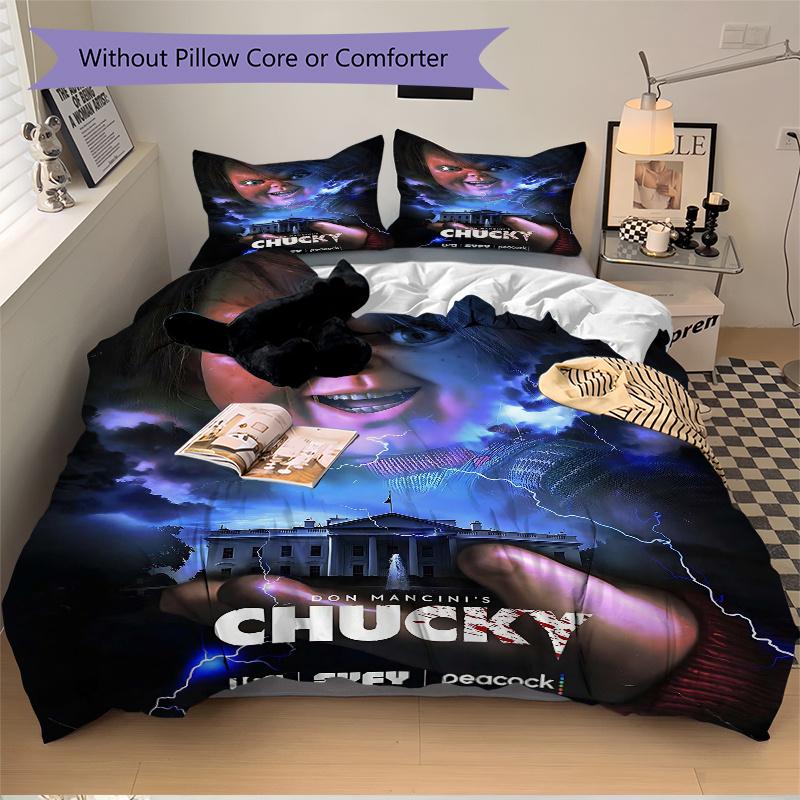 3pcs Chucky Horror Doll Bedding Set - Includes 1 Quilt Cover and 2 Pillowcases, Comfortable Bedding with Stylish Design for Bedroom, Machine