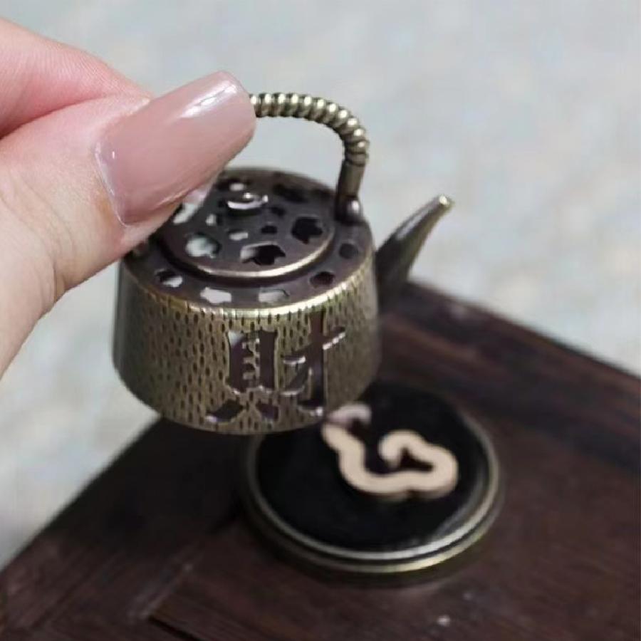 Mini Wealth Tea Pot, Small Incense Burner, Alloy Incense Burner, Small Xiangyun Incense Burner, Indoor Decoration