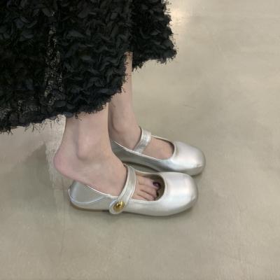 Ballet Style Flats Women's Summer New Silver One-button Mary Jane Shoes with Skirt Single Shoes