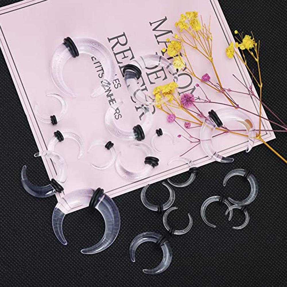 WKOUD 18Pcs Acrylic Septum Pincher Tapers C Shape Buffalo Ear Taper Kit Stretching Expander Rings for Nose Ear Gauges