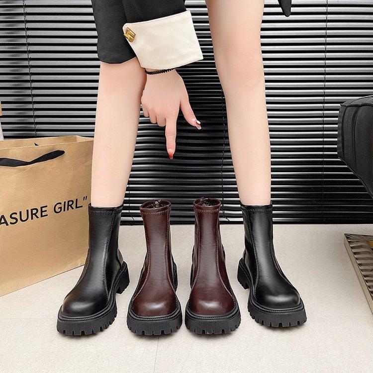Women's Shoes Short Rubber Winter Round Toe Winter Chunky Heel Fashion Boots Fashionable Spring and Fall