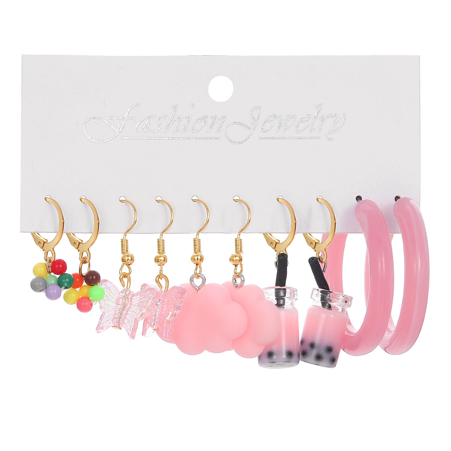 

Милый медведь, комплект розовых серег для девочек, студентов, кулон в виде бабочки и кролика, чай с молоком, серьги-русалочки, кулон, серьги с грибами, пандой, комплект аксессуаров F